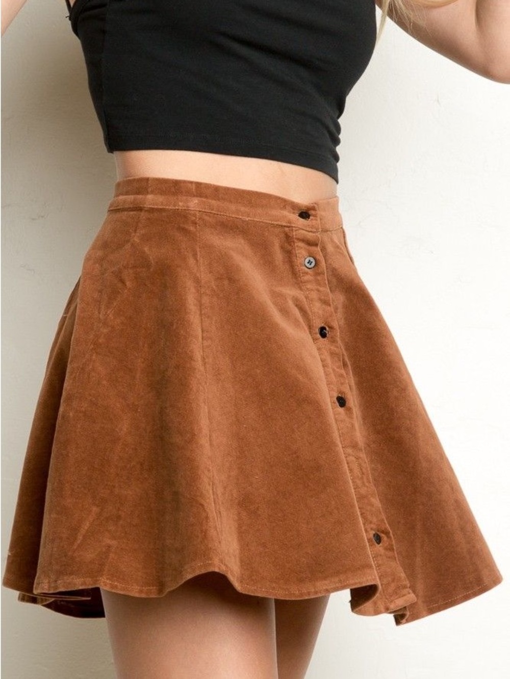 Brandy Melville Brown Corduroy Button-Front Flared Skirt - Women's